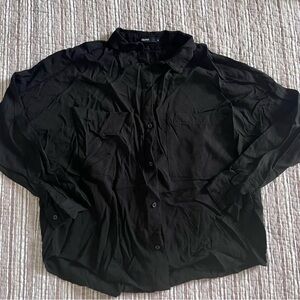 Black Button-Up Casual Shirt with Chest Pockets